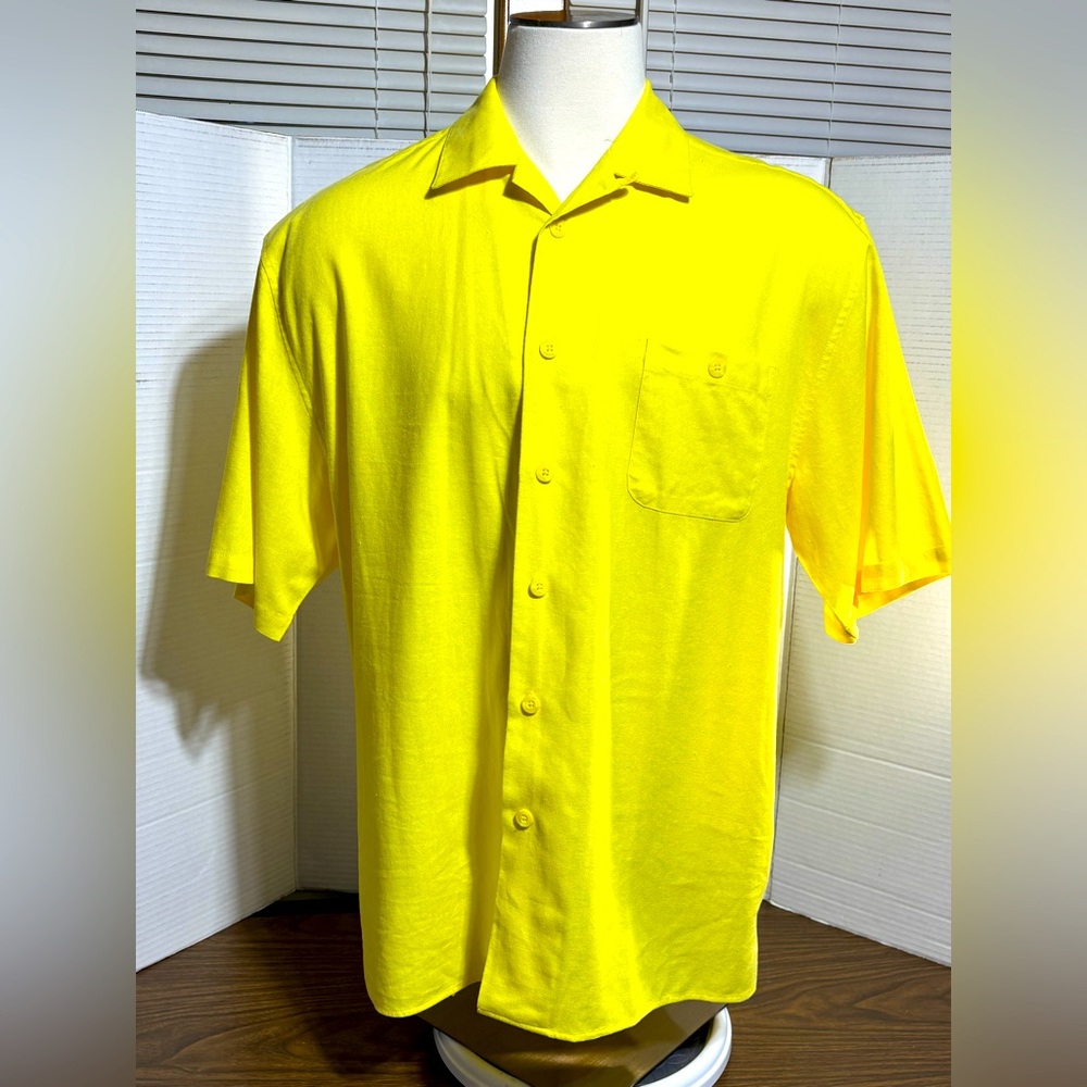 TRUST 55% linen XXL Men's Yellow Short sleeve Shirt 32” L 24” P2P